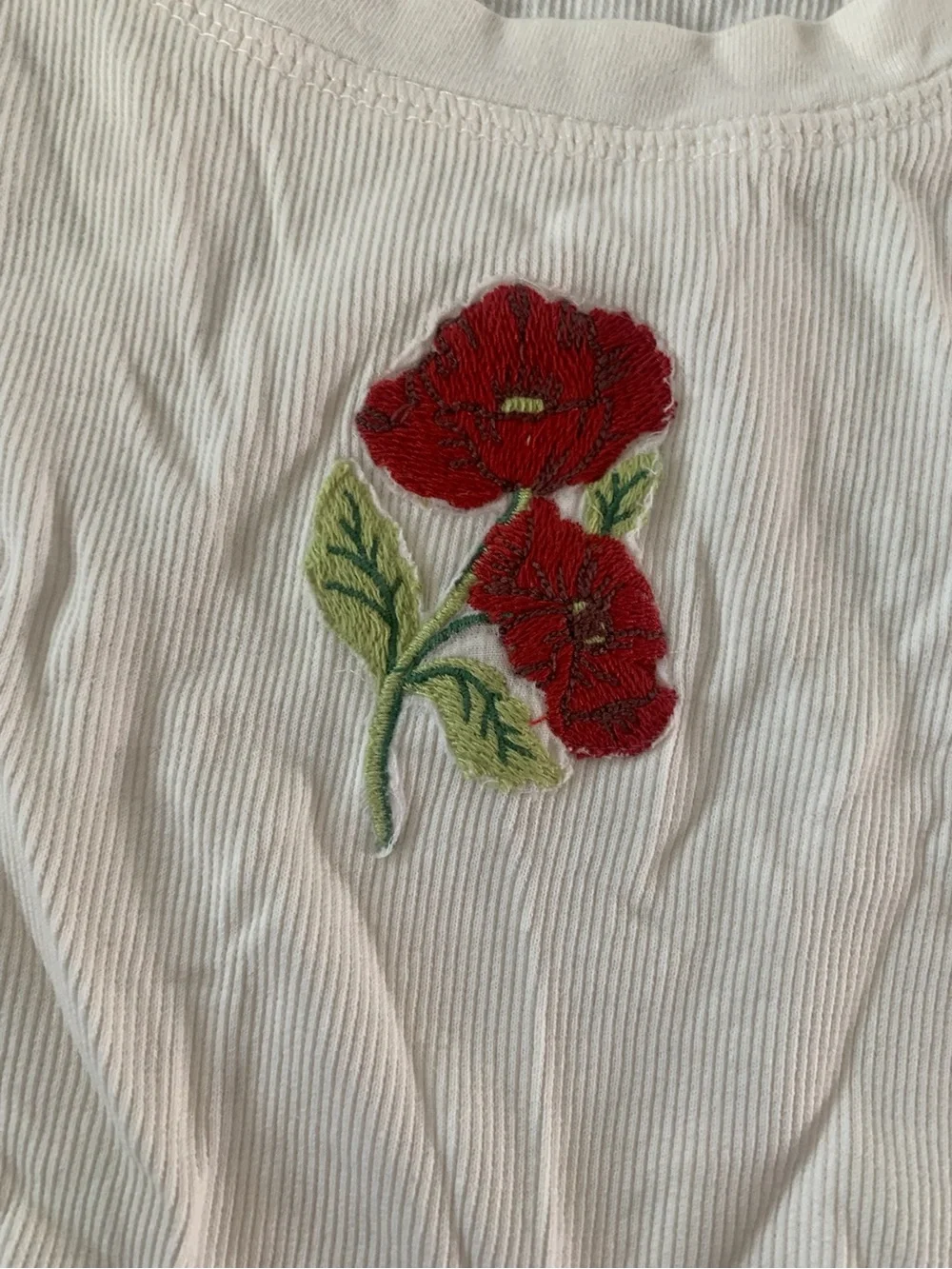 Free People Intimately At The Park Floral Embroidered Scoop Neck White Crop Tee